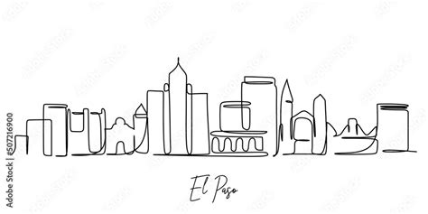 Single continuous line drawing of El Paso city skyline Texas United ...