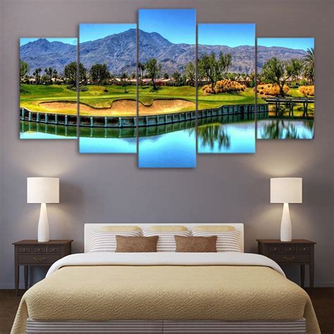 Nice Golf Course By Mountain Golf – Nature 5 Panel Canvas Art Wall ...