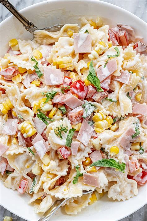 Corn Pasta Salad Recipe With Ham And Creamy Dressing Creamy Pasta