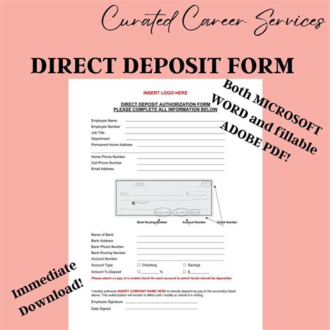 DIRECT DEPOSIT Form Payroll Deposit Template New Hire Onboarding