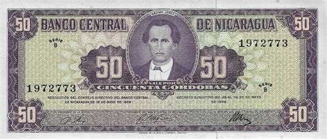 NICARAGUA Bancnota 50 Cordobas D 1968 P 119 SERIE B UNC Necirculata