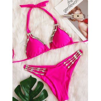 Emmiol Kostenloser Versand 2024 Neckholder Bikini Set Mit Strass Dekor