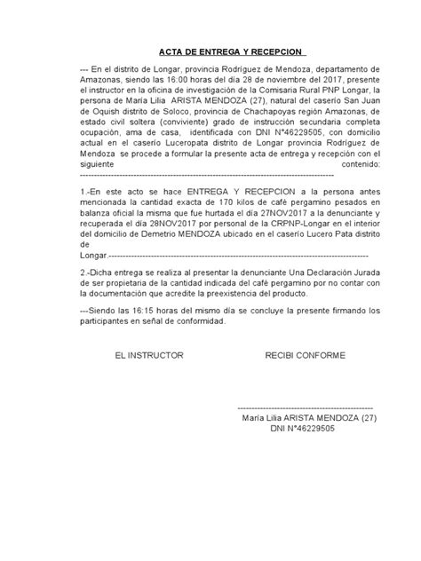 Acta De Entrega Recepcion Pdf