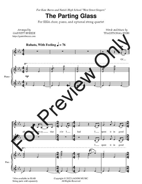 The Parting Glass Ssa By Traditional Arr J W Pepper Sheet Music