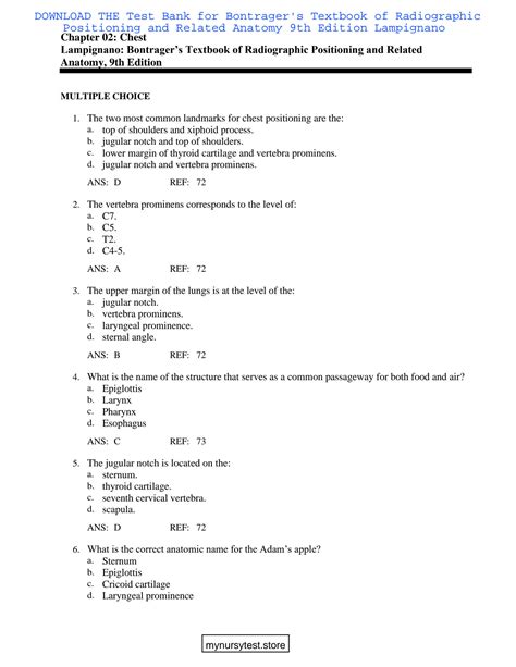 SOLUTION Test Bank For Bontrager S Textbook Of Radiographic