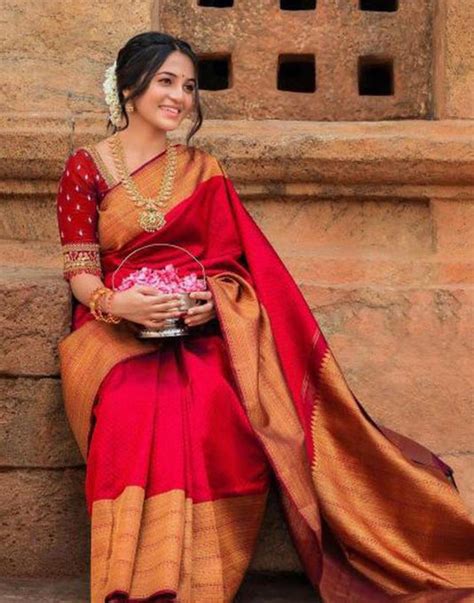 Lovely Red Soft Silk Saree With Adorable Blouse Piece Silkfolks