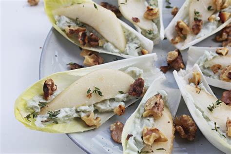 Festive Elegance Roquefort And Pear Salad In Chicory Boats Tasty