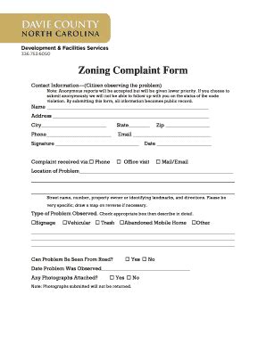 Fillable Online Zoning Complaint Form Fax Email Print Pdffiller