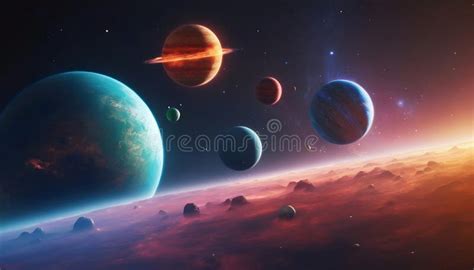 An Image of Planets and Their Moons in Space Solar System Environment ...