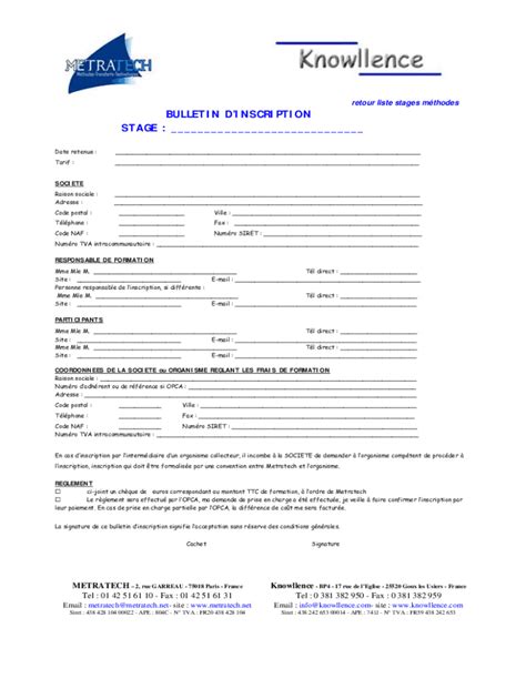 Remplissable En Ligne Dossier De Candidature Stages Mthodes Metratech