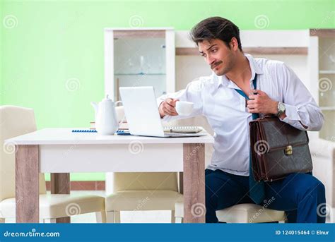 The Man Dressing Up And Late For Work Stock Photo Image Of Management