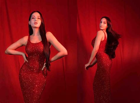 Nora Fatehi Super Hot In Red Gown Filmy