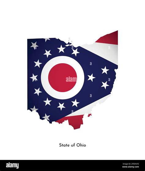 Vector ilustración aislada con bandera y mapa simplificado de Ohio