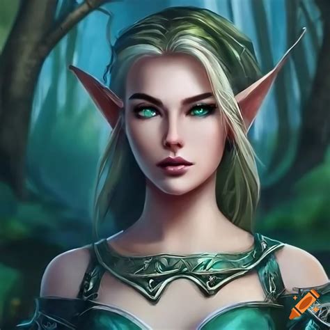 Beautiful Elven Woman In Brown Leather Armor With Long Blonde Hair In A Fantasy Setting On Craiyon