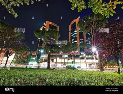 Tirana At Night The Capital City Of Albania Stock Photo Alamy