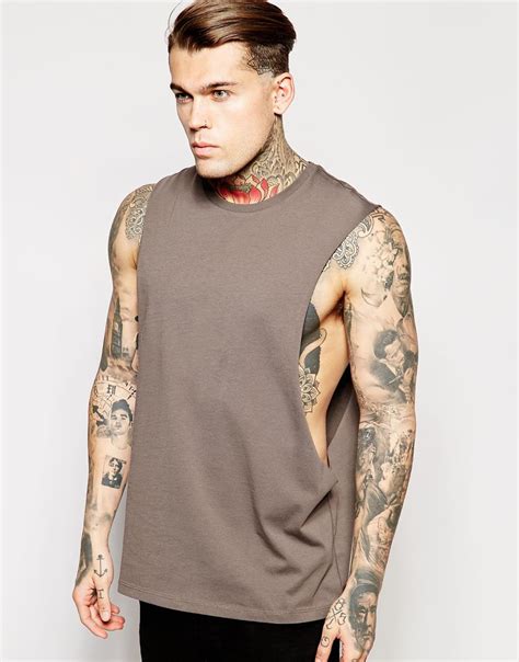 Lyst Asos Sleeveless T Shirt With Extreme Dropped Armhole In Brown