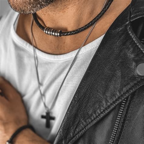 Collier cuir tressé homme artisanal et Acier inoxydable Ninanina