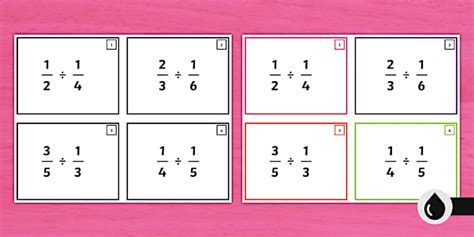 Dividing Fractions By Unit Fractions Task Cards Twinkl