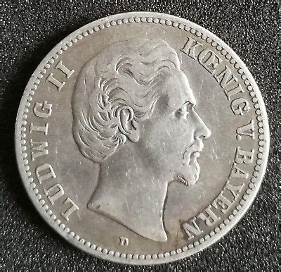 2 Zwei Mark Deutsches Reich 1876 D Ludwig II König v Bayern alte