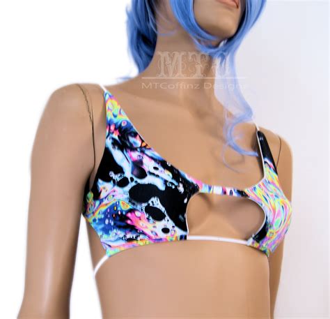 Acid Trip Neon Lava Rave Top 80s UV Reactive Trippy Bikini EDM Dance