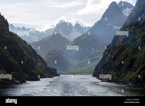 Steep Sided Glacial Trough Fiord Of Trollfjorden Lofoten Islands