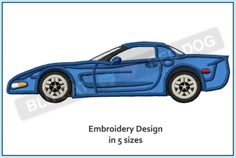 Corvette C5 Profile Embroidery Design ⋆ In 5 Sizes ⋆ Blu Cat Red Dog