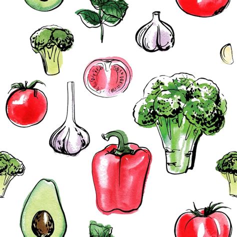 Premium Vector | Vector pattern sketch of vegetables color sketch of food