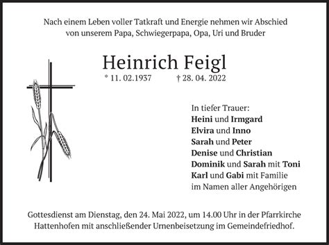 Traueranzeigen Von Heinrich Feigl Trauer Merkur De