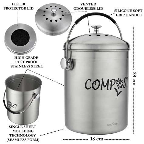 Matt Steel Kitchen Compost Bin Red Factor Compost Bins