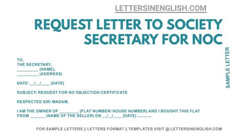 Request Letter To Society Secretary For Noc Sample Letter For No Objection From Society Youtube