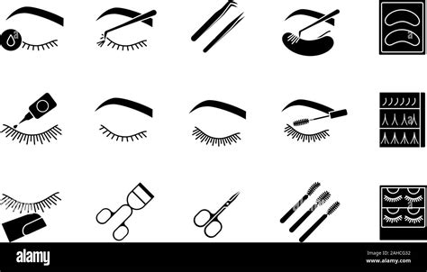 Eyelash Extension Glyph Icons Set Silhouette Symbols Individual Flare Lashes 3d 2d Volume