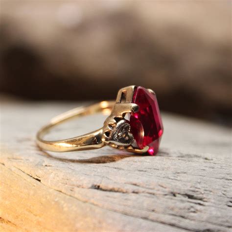 1930s Vintage Solid Gold Ruby Diamond Ring 10K Gold Ruby Deco Ring 3.1 ...