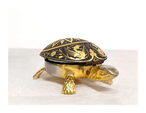 ANCIENNE SONNETTE DE table cloche de service tortue Damasquinée de