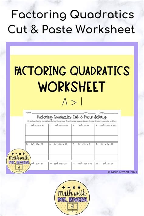 Factoring Quadratics Cut And Paste Worksheet