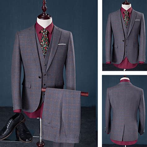 Plaids Gentleman Wedding Formal Three Pieces British Style Slim Blazers