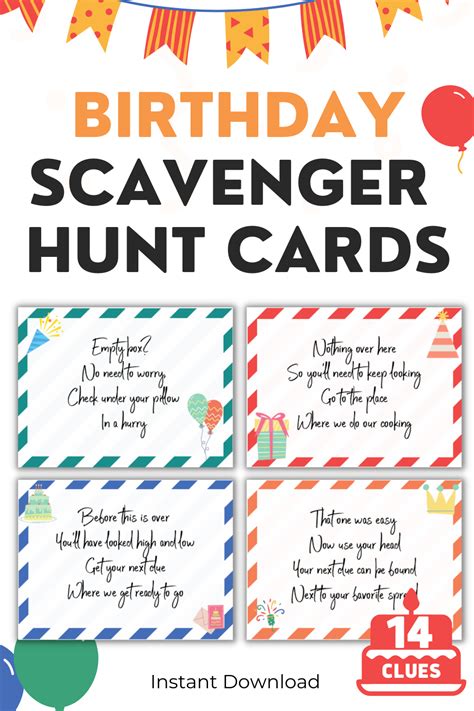 Birthday Scavenger Hunt Cards Treasure Hunt Printable And Editable