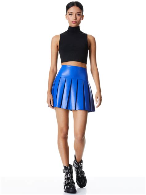 Emilie Vegan Leather Box Pleated Mini Skirt In Royalty Alice Olivia