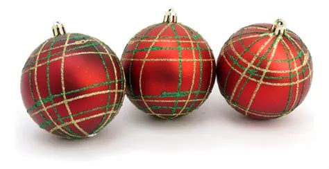 Kit 6 Bolas Enfeite Árvore De Natal Europa Xadrez Tartan Parcelamento