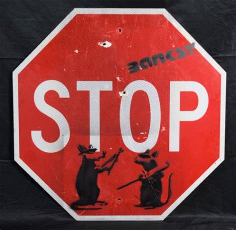 Banksy Spray Paint Graffiti Stop Sign