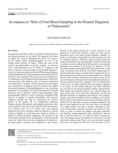 Pdf In Response To Role Of Fetal Blood Sampling In The Prenatal