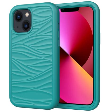 Wave Pattern 3 In 1 Silicone Pc Shockproof Phone Case For Iphone 14 Max Dark Sea Green