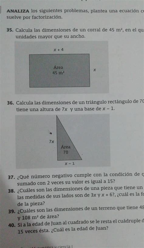 Analiza los siguientes problemas plantea una ecuación cuadrática y