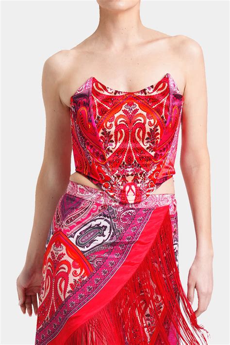 Designer Stretch Jursey Bustier Top Coeset Red Sexy Top For Women Shahida Parides