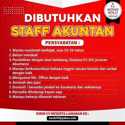 Lowongan Kerja Desember 2022 Staff Akuntan Wong Solo Group INFO LOKER