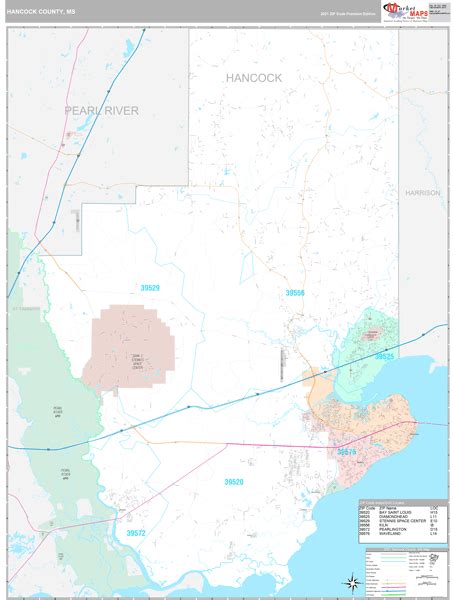 Hancock County, MS Wall Map Premium Style by MarketMAPS