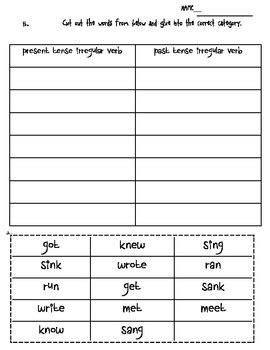 Irregular And Regular Verb Matching Cut And Paste By Vanessa Crown