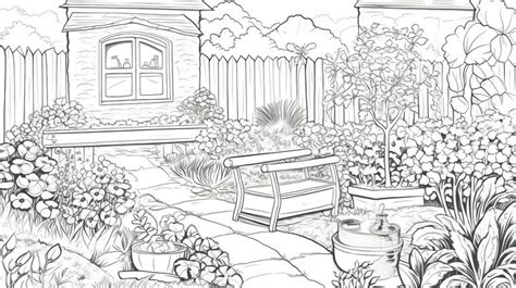 Empty Page Black And White Image Of An Garden Coloring Backgrounds