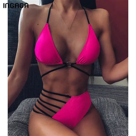 INGAGA High Waist Bikini Sexy Halter Women S Swimsuit 2022 Push Up