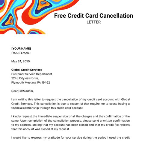 Credit Card Cancellation Letter Template Edit Online And Download