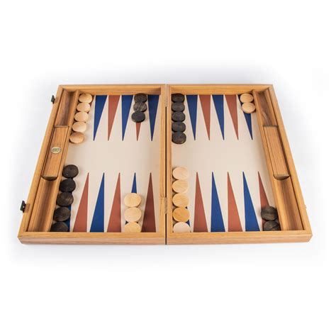 Luxury Natural Wood Backgammon Set With Blue And Brown Leatherette